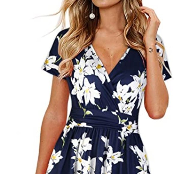 OUGES Dresses & Skirts - Women's Short Sleeve V-Neck Floral dress  NWOT